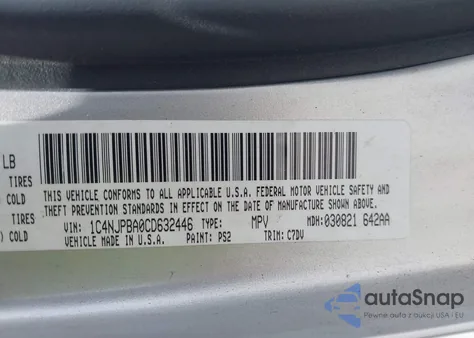 2012 Jeep Patriot Sport from USA, damaged, VIN 1C4NJPBA0CD632446